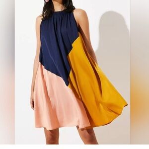 LOFT Asymmetrical Dress in Navy, Mustard, and Peach